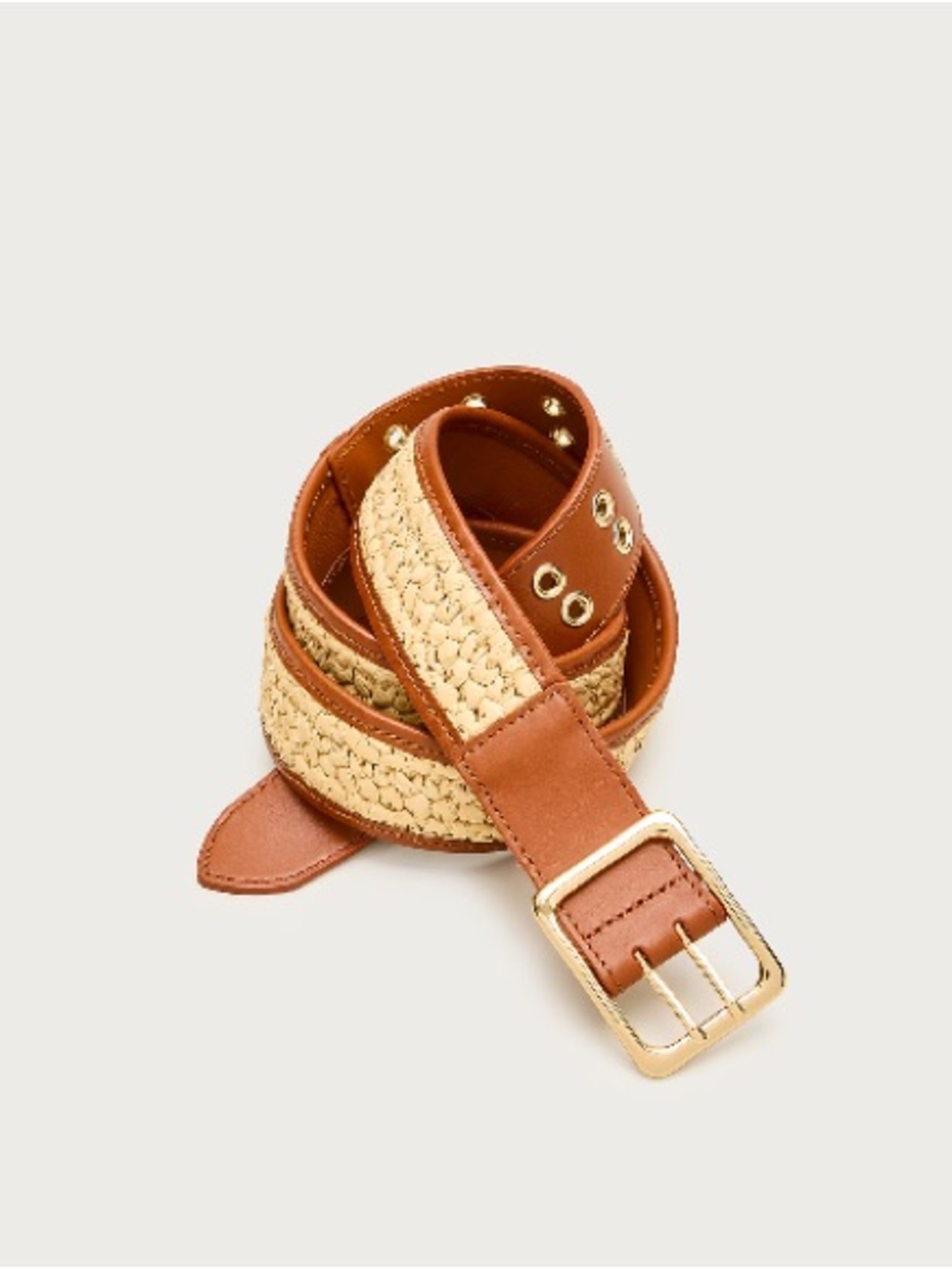 J.Crew Grommet belt in leather and faux raffia CR827 Size Medium